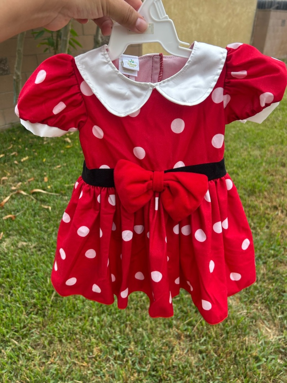 Disney Red Polka Dot Dress with White Collar and Black Waist Bow